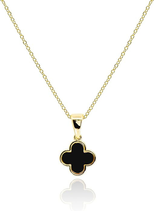 Dainty Four Leaf Clover Necklace for Women • Tiny Mother of Pearl White Black Blue Pink Mint Gr... | Amazon (US)