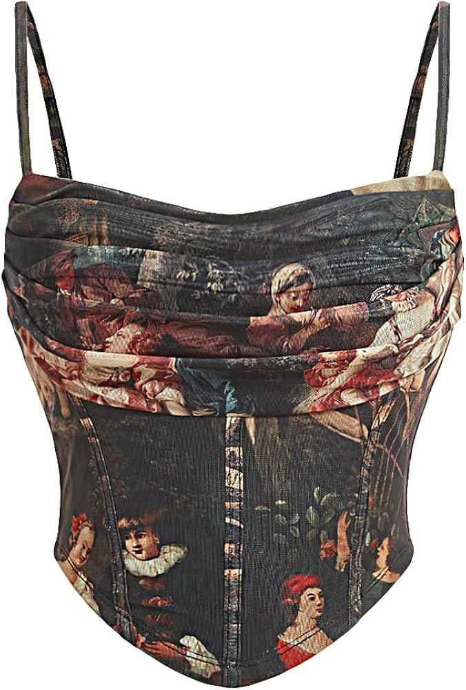 SOLY HUX Women's Graphic Figure Ruffled Bust Bustier Cami Top Sleeveless Slim Fit Y2K Corset Crop... | Amazon (US)