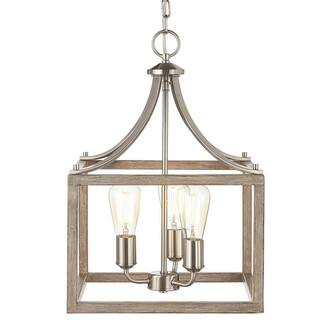 Hampton Bay Boswell Quarter 3-Light Brushed Nickel Pendant with Weathered Wood Accents 7948HBBNDI... | The Home Depot