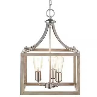 Hampton Bay Boswell Quarter 3-Light Brushed Nickel Pendant with Weathered Wood Accents 7948HBBNDI... | The Home Depot