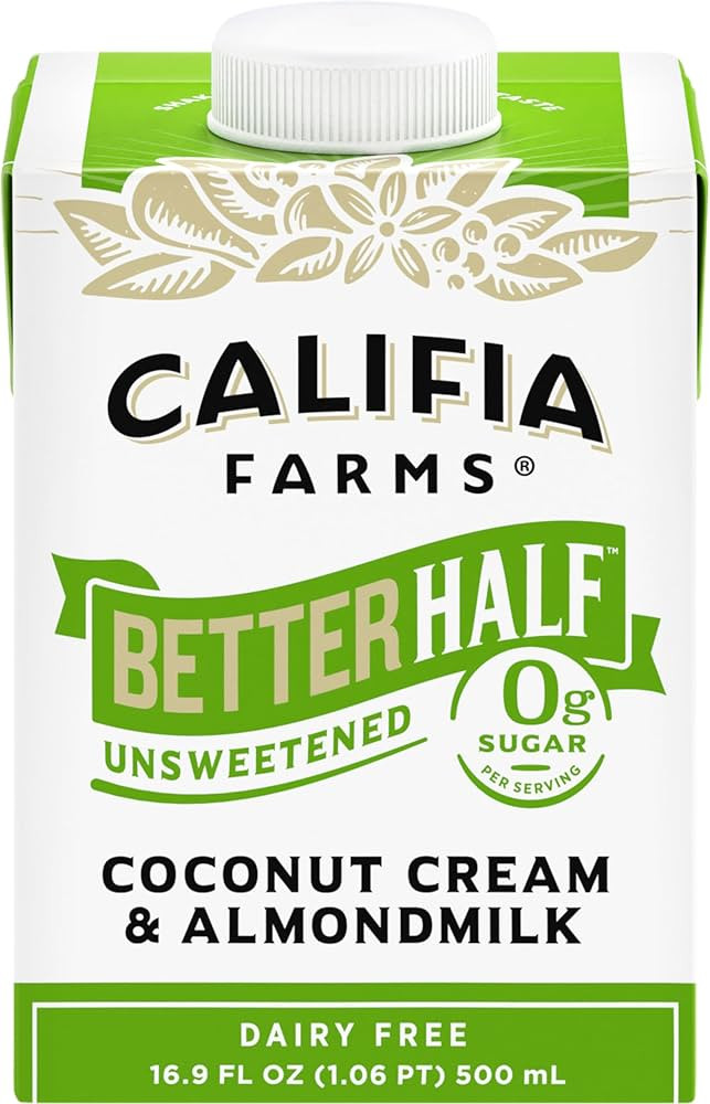 Califia Farms - Unsweetened Better Half, Half and Half Substitute, 16.9 Oz, Almond Milk, Coconut ... | Amazon (US)