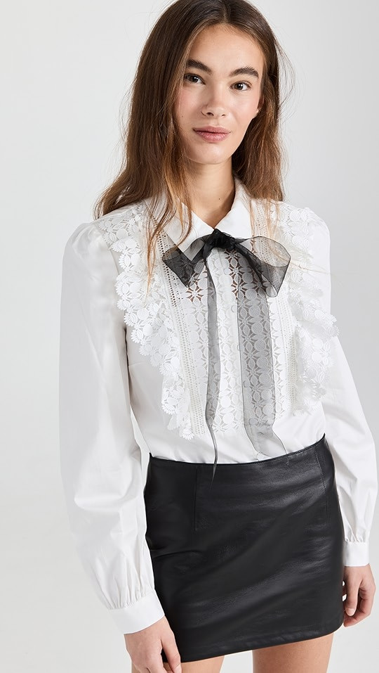 White Lace Bib Cotton Shirt | Shopbop