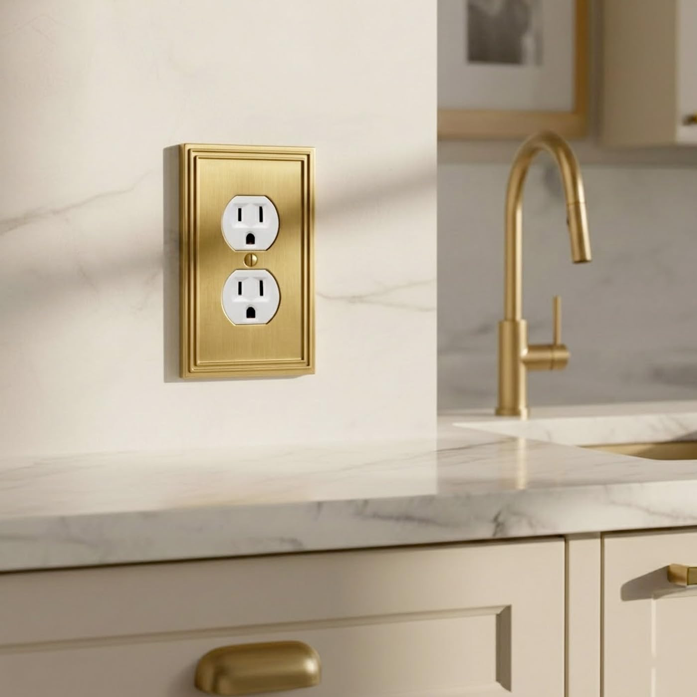 Rio Salto Duplex Outlet Cover 16 Pack Brushed Brass Gold Metal Receptacle Wall Plate Outlet Covers Light Switch Cover Electrical Outlet Cover Architectural Wall Plates — Imperial Collection 3.13" x 5" | Amazon (US)