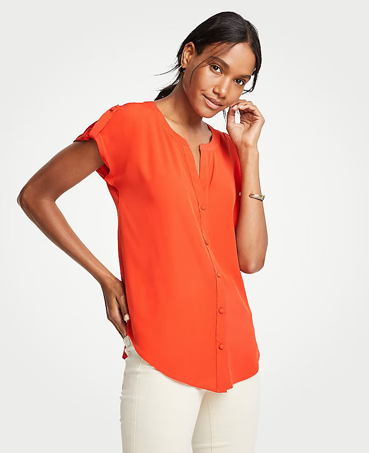 Tab Sleeve Button Down Top | Ann Taylor (US)