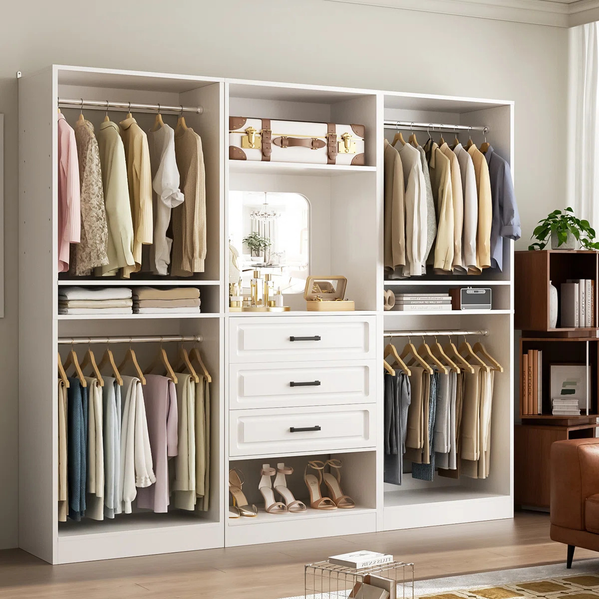 Freestanding Closet System with Drawers, Adjustable Closet Organizer with Hanging Rods and Shoe R... | Wayfair North America