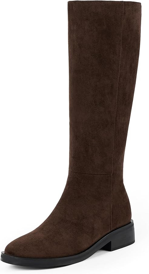 Modatope Knee High Boots Women Round Toe Chunky Low Flat Heel Side Zipper Fall Tall Boots for Wom... | Amazon (US)