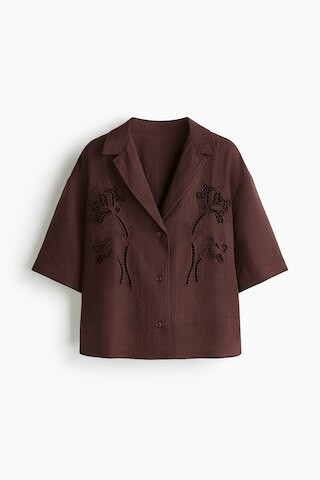H & M - Eyelet Embroidered Shirt - Dark Brown | H&M (US + CA)