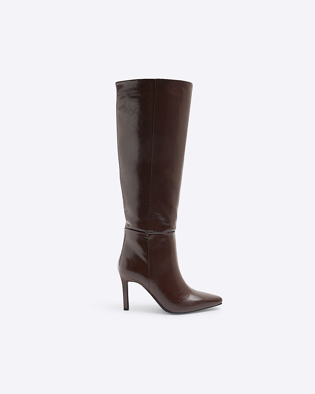 Burgundy Patent Straight High Leg Boots | River Island UK & IE