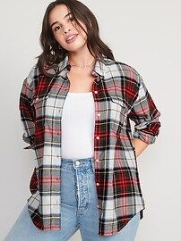 Long-Sleeve Plaid Flannel Boyfriend Tunic Shirt for Women | Old Navy (US)