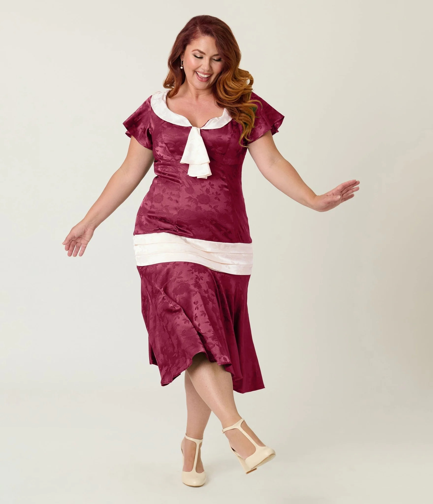 Unique Vintage Plus Size Burgundy & Ivory Wilshire Flapper Dress | Unique Vintage - North America