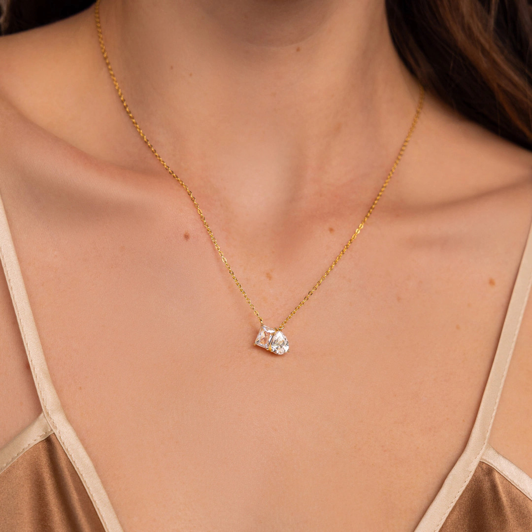 Toi et Moi Diamond Necklace by Caitlyn Minimalist • Pendant Necklace with Emerald Cut & Teardro... | Etsy (US)