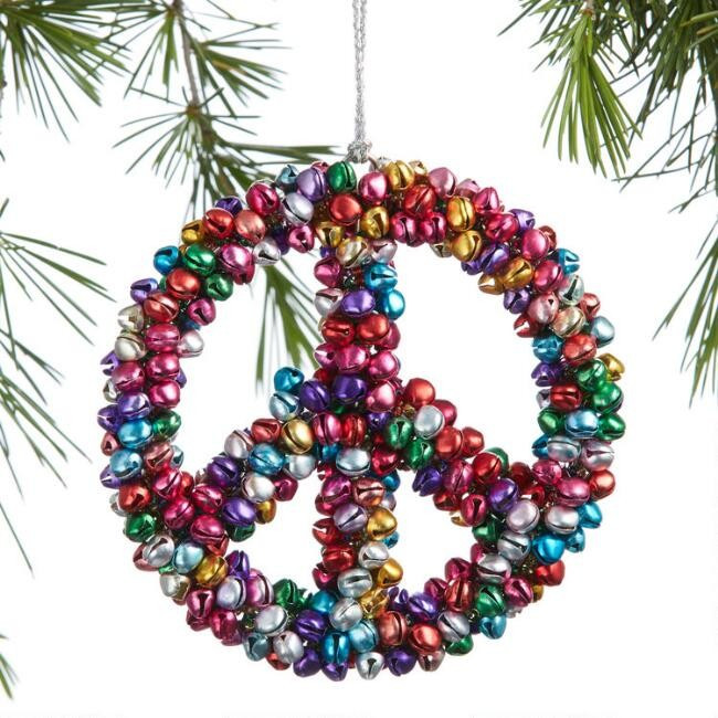 Mini Metal Bell Peace Sign Ornament | World Market