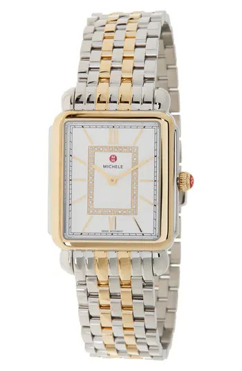 MICHELE Women's Deco II Diamond Two-Tone Bracelet Watch, 20mm x 43mm - 0.11 ctw at Nordstrom Rack | Nordstrom Rack