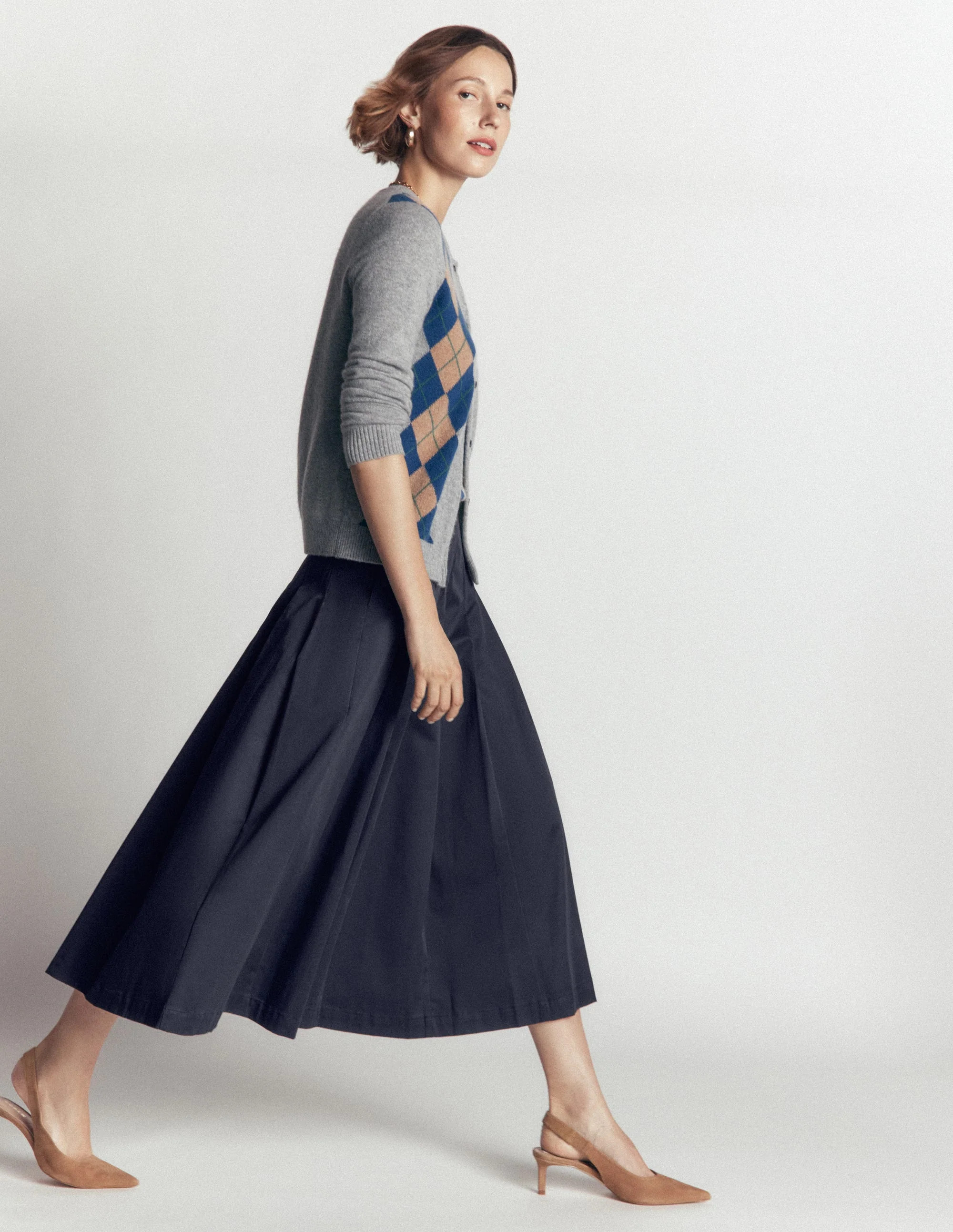 Aya Cotton Sateen Midi Skirt-Navy | Boden UK