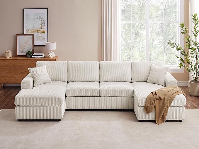 VANOMi 118'' U Shaped Sectional Sofa Couch, Corduroy Fabric Modern Cozy Jumbo Size 6-Seater Sofa,... | Amazon (US)