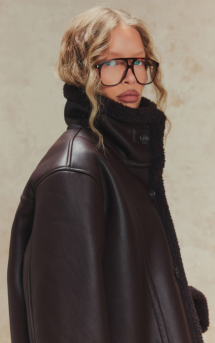 Burgundy Borg Lining Funnel Neck Aviator | Outerwear | PrettyLittleThing US