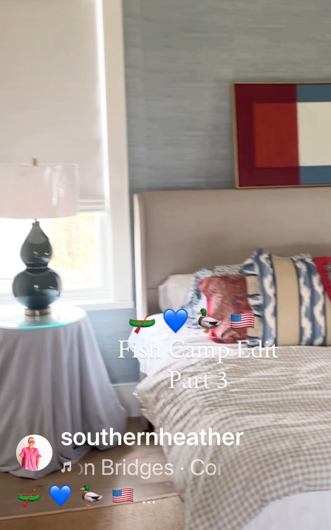 Progress in the lake house guest room! Here’s the link to the wallpaper and lamps 