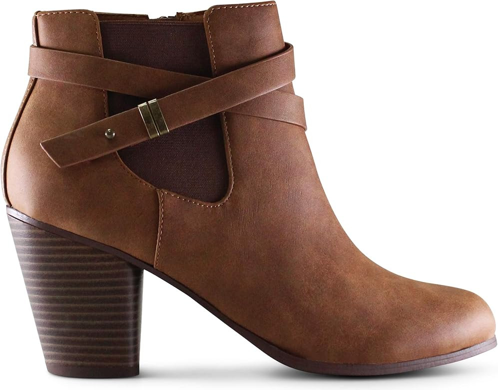 MARCOREPUBLIC Montreal Women's Almond Toe High Chunky Block Stacked Heels Ankle Booties Boots | Amazon (US)