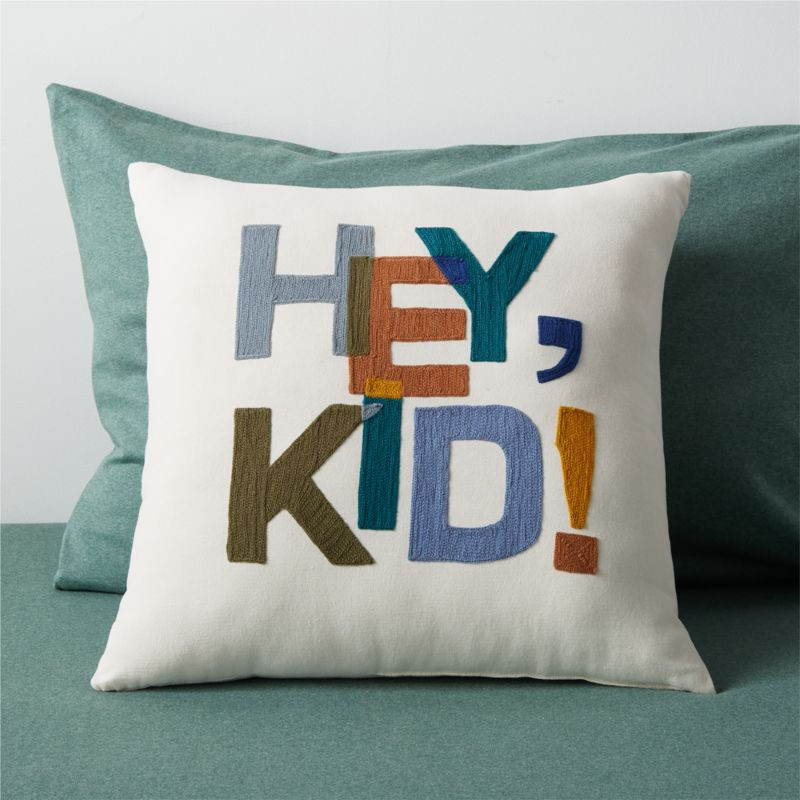 "Hey, Kid!" Embroidered Kids Throw Pillow + Reviews | Crate & Kids | Crate & Barrel