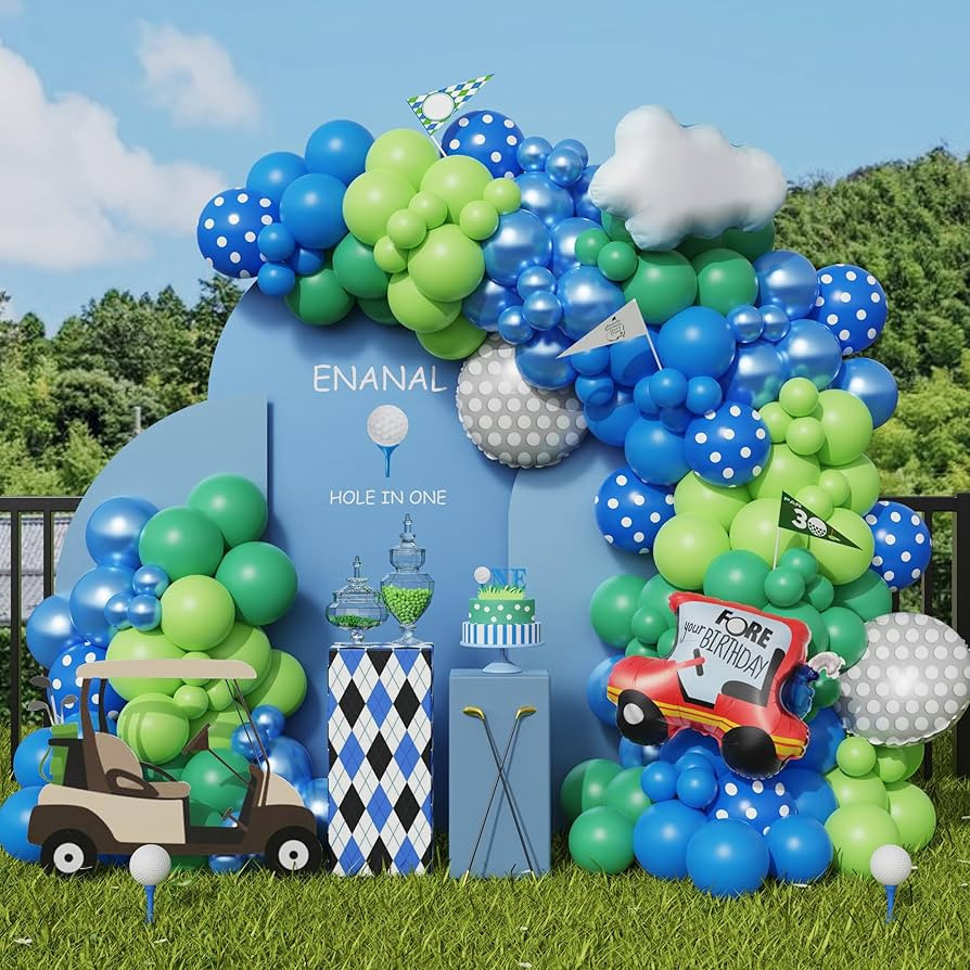 Hole in One Balloon Garland Arch Kit, 151pcs Blue Green Balloon with Golf Cart and Golf Foil Ball... | Amazon (US)