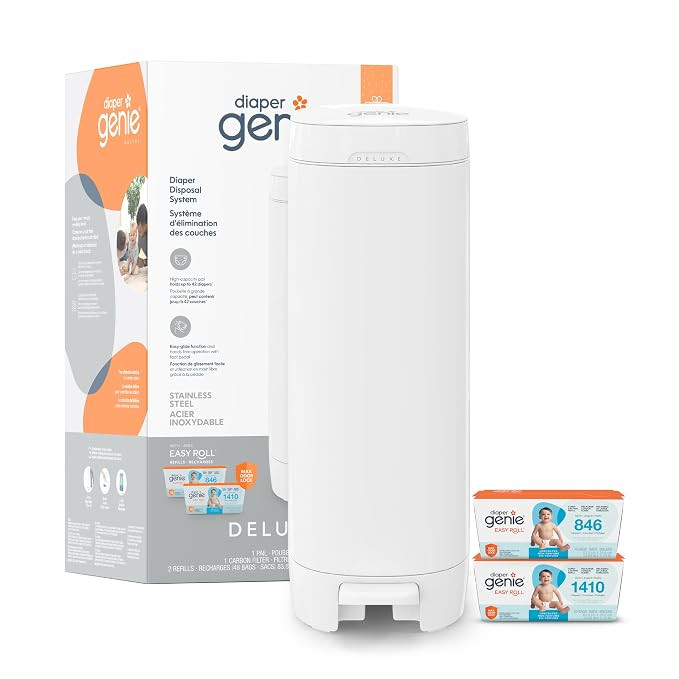 Diaper Genie Deluxe Gift Set Pail – Diaper Disposal Made in Stainless Steel | Hands-Free Foot P... | Amazon (US)
