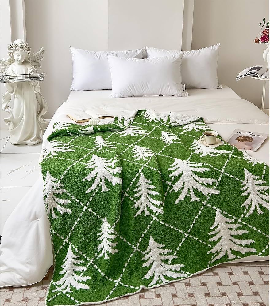 Ultra Soft Cozy Christmas Tree Green Pine Fluffy Microfiber Knitted Throw Blanket Lightweight Bla... | Amazon (US)