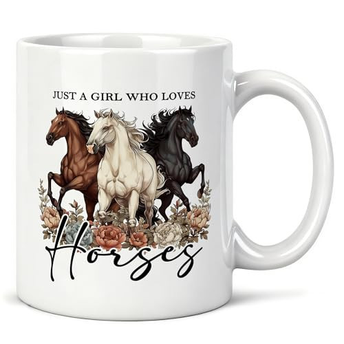 DEQSX Just a Girl Who Loves Horses Mug 11 oz, Horse Lover Gifts for Women Coffee Cups Ceramic, Farmhouse Floral Horse Ceramic Mug for Coffee Tea Hot Cocoa Home Office Work | Amazon (US)