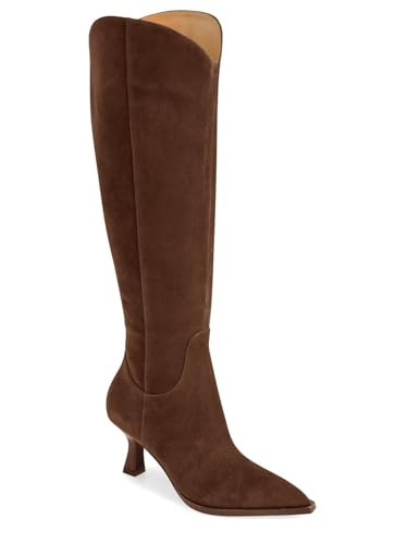 Coutgo Womens Wide Calf Knee High Boots Kitten Heel Pointed Toe Tall Boots Side Zipper Fall Winter Shoes, Dark Brown, Size 6.5 | Amazon (US)