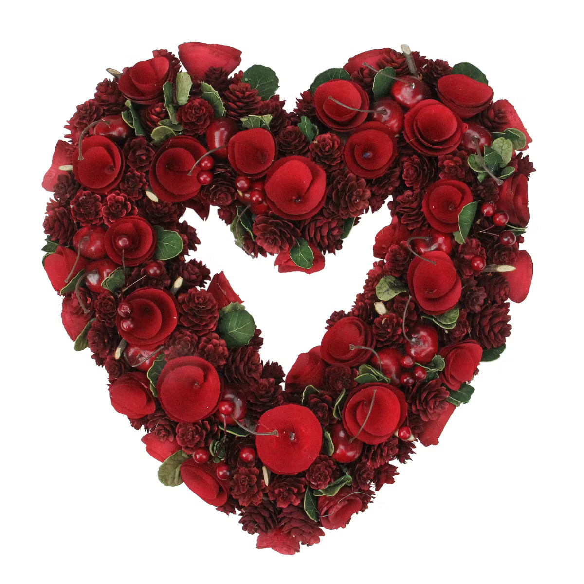 Northlight Red Wooden Rose and Cherries Valentine's Day Heart Wreath, 13-Inch, Unlit | Target