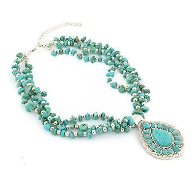 Jianxi Vintage National Style Hand Made Artificial Compressed Turquoise Necklaces Mosaic Womens Fash | Amazon (US)