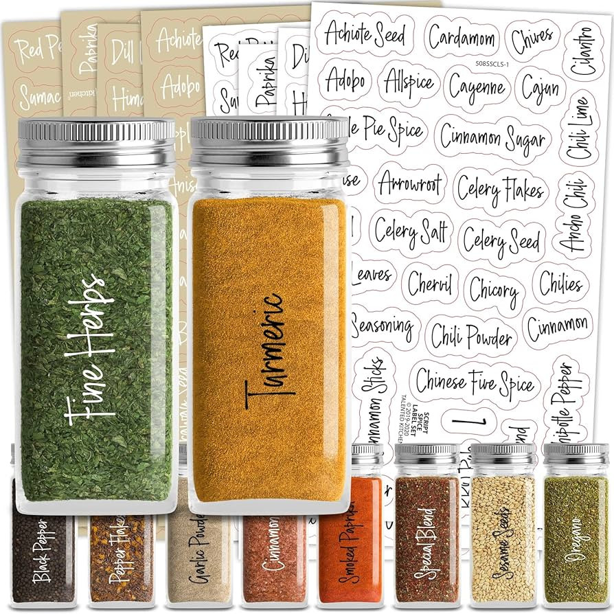 Talented Kitchen 272 Spice Labels Stickers, Clear Spice Jar Labels Preprinted for Seasoning Herbs... | Amazon (US)