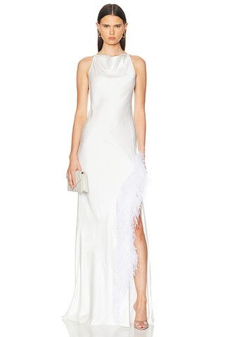 Lapointe Doubleface Satin Ostrich Halter Cowl Neck Gown in White | FWRD | FWRD 
