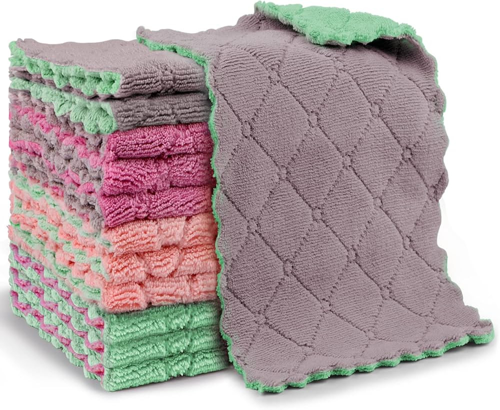 AIDEA Kitchen Dish Cloth - 12 Pack, Super Absorbent Coral Fleece Dish Cloths, No Odor Reusable Di... | Amazon (US)