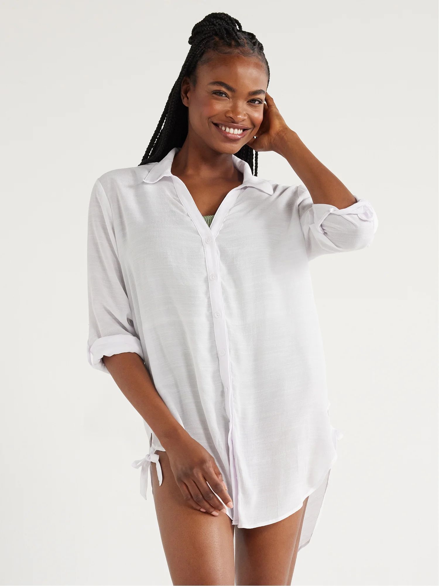 Time and Tru Women's and Women's Plus Shirt Coverup with Long Sleeves, Sizes XS-2X - Walmart.com | Walmart (US)