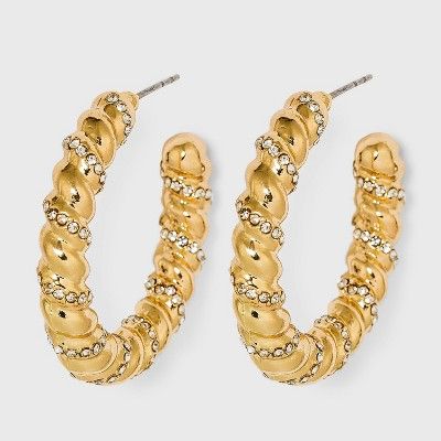 SUGARFIX by BaubleBar Crystal and Gold Twist Hoop Earrings - Gold | Target