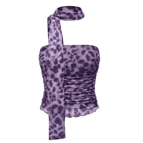 Women's Leopard Print Tube Top Ruched Strapless Mesh Crop Top Sexy Y2K Going Out Top Cheetah Print Bandeau Tops for Women | Amazon (US)