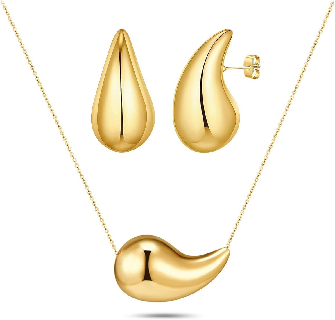 PNYFIL Bottega Earring Dupes Chunky Gold Hoop Earrings For Women Trendy Tear Drop Waterdrop Earri... | Amazon (US)