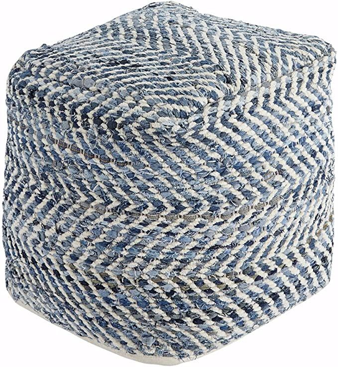 Signature Design by Ashley Chevron Handmade Woven Pouf, 20 x 20 in, Blue and White | Amazon (US)