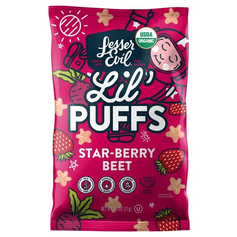 LesserEvil Lil' Puffs Organic Baby Snacks for Toddlers, Star-Berry Beet, 2.5 oz | Walmart (US)