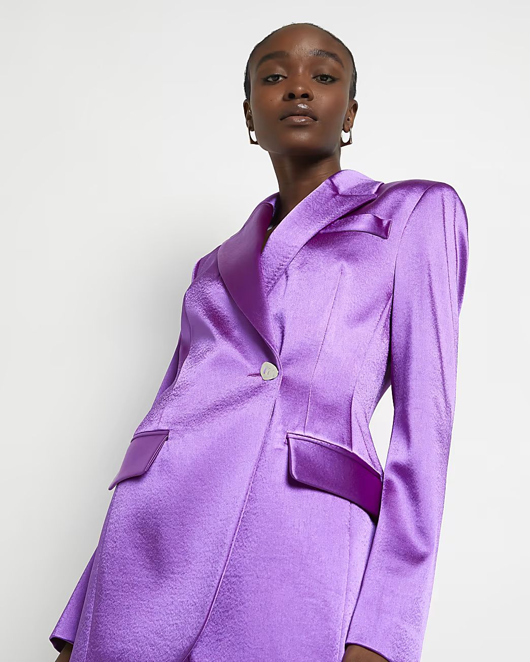 Purple satin wrap over tailored blazer | River Island (UK & IE)