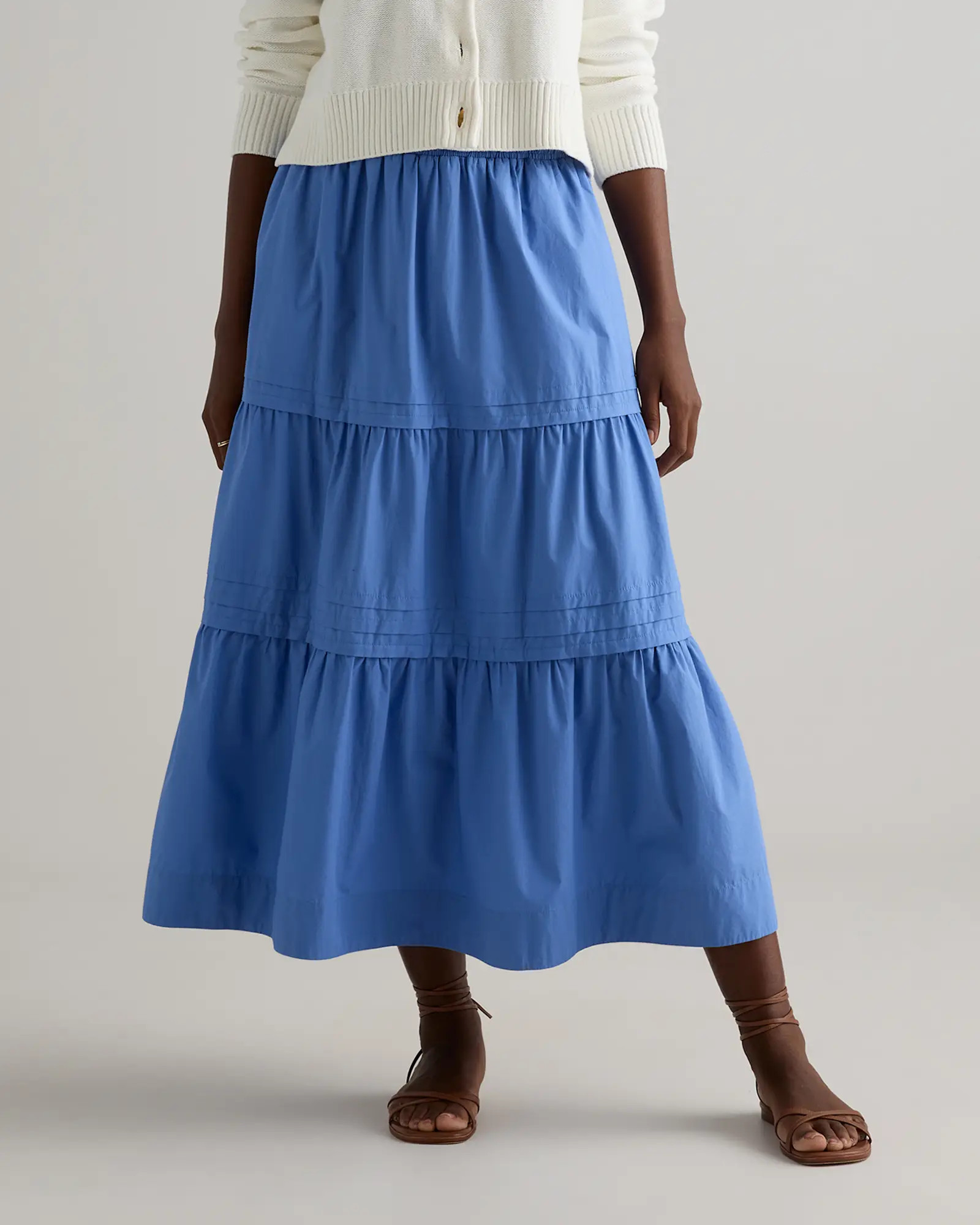 100% Organic Cotton Poplin Tiered Maxi Skirt in True Blue | Quince