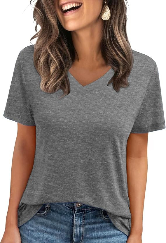 C.O.Z.Y Short Sleeve T-Shirts V Neck T Shirts for Women Light Weight Casual Summer Top Outfit Clo... | Amazon (US)