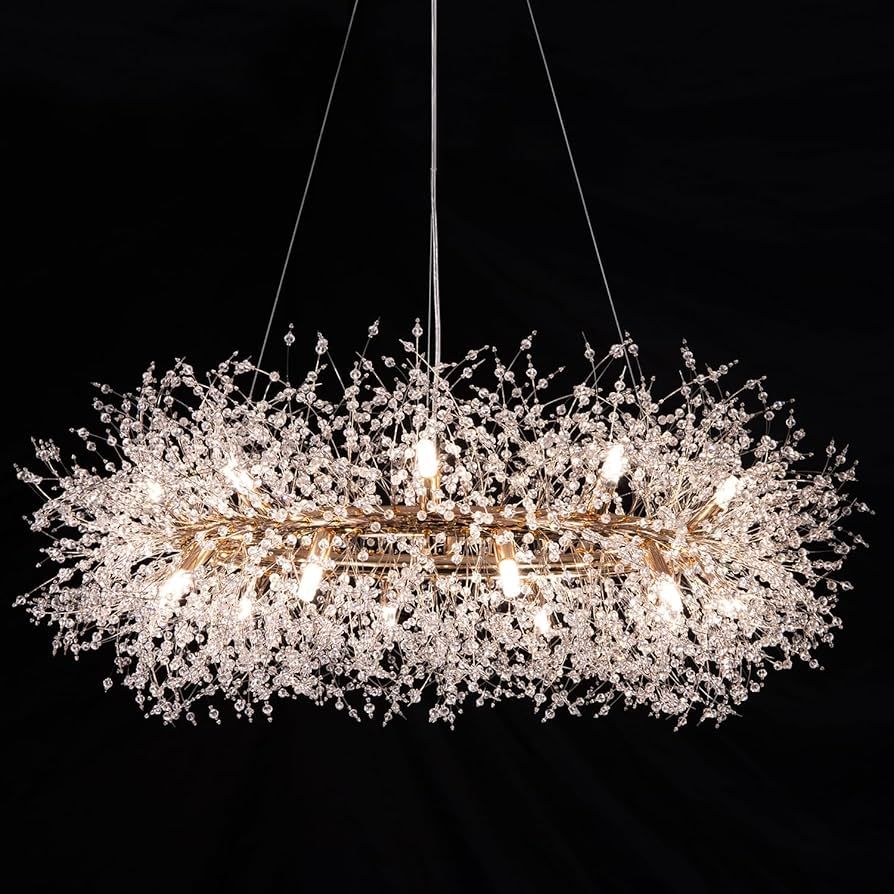 Wellmet Firework Chandelier 38 inch, Modern Crystal Chandelier Gold Wagon Wheel Light Fixture, Mi... | Amazon (US)