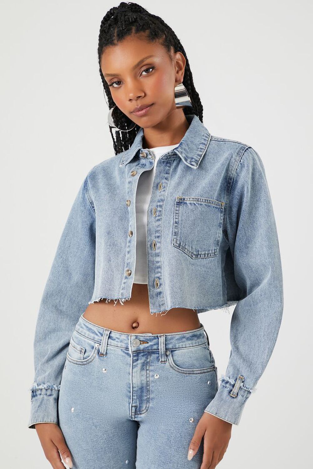 Frayed Cropped Denim Shirt | Forever 21 (US)