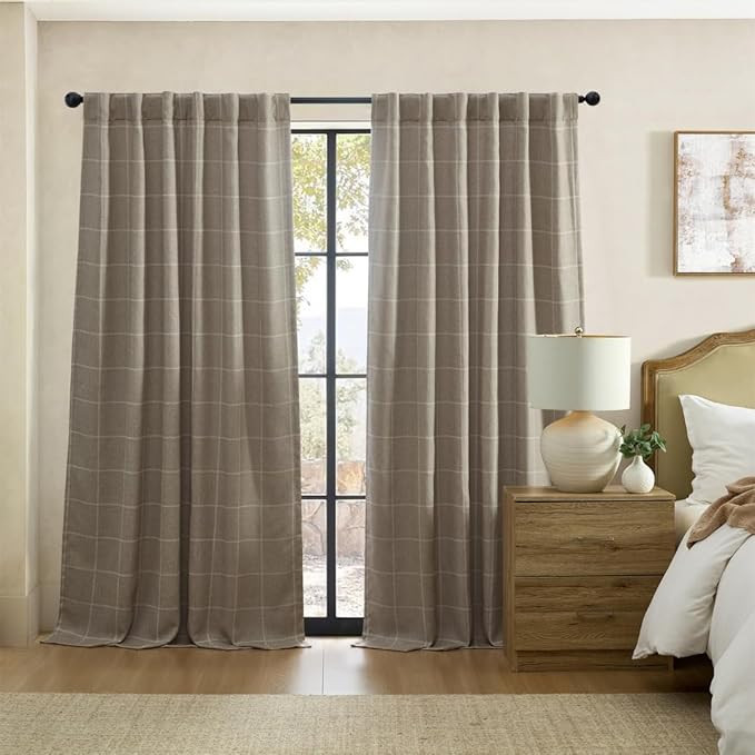 Elrene Home Fashions Sawyer Windowpane Plaid Room Darkening Single Window Curtain Panel with Rod ... | Amazon (US)