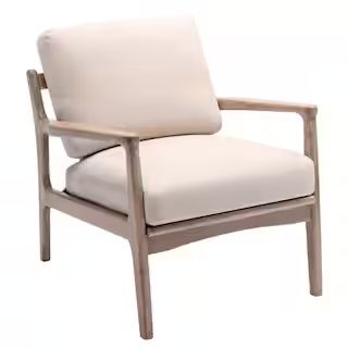 24.4 in. W Tan Mid Century Modern Elegant Accent Wood Frame Armchair | The Home Depot