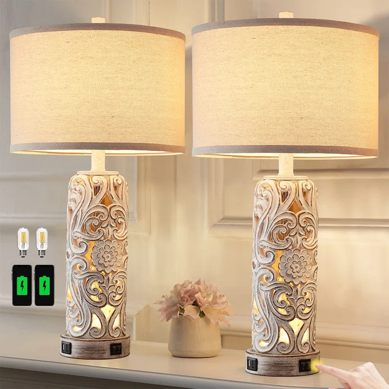 House of Hampton® Karmisha 25" Resin Table Lamp Set With Night Light And USB Ports & Reviews | W... | Wayfair North America