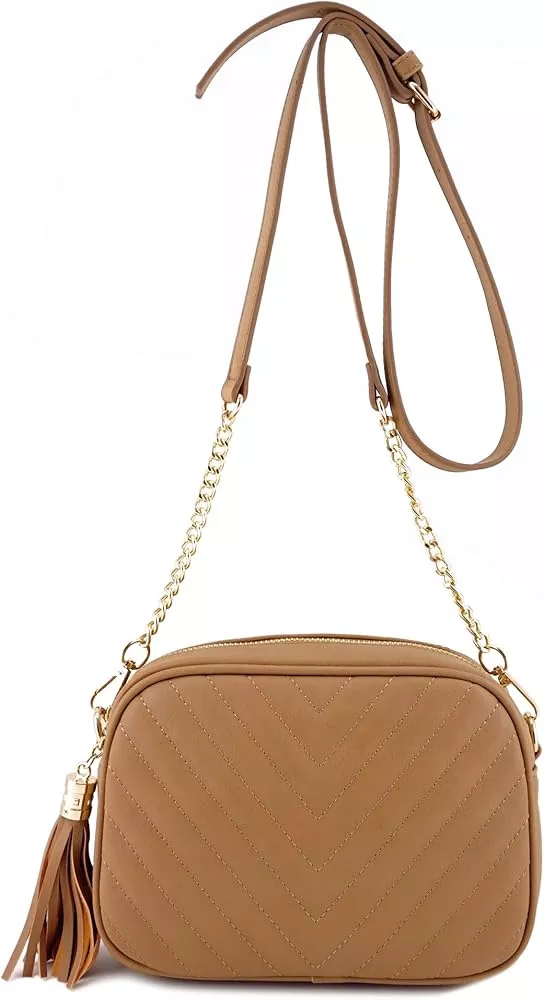 Women Simple Shoulder Crossbody Bag,With Metal Chain Strap And Tassel Top  Zipper