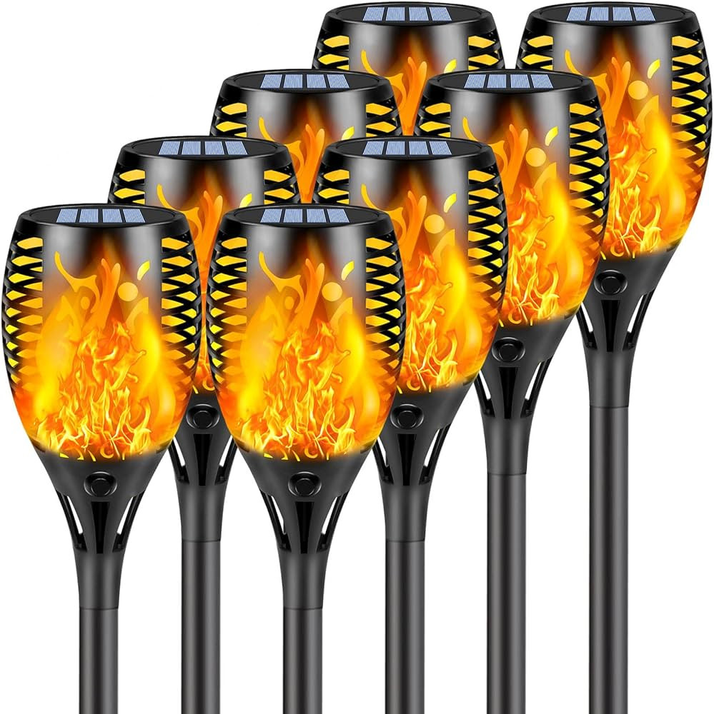 Upgraded 8 Pack Super Larger Size Solar Torch Lights with Flickering Flame, Extra Bright Solar Li... | Amazon (US)