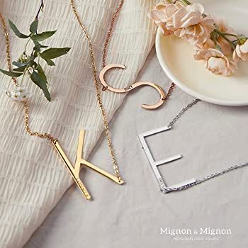 Sideways Initial Necklace Gift for her Birthday Gift Personalized Jewelry MignonandMignon Best Fr... | Amazon (US)